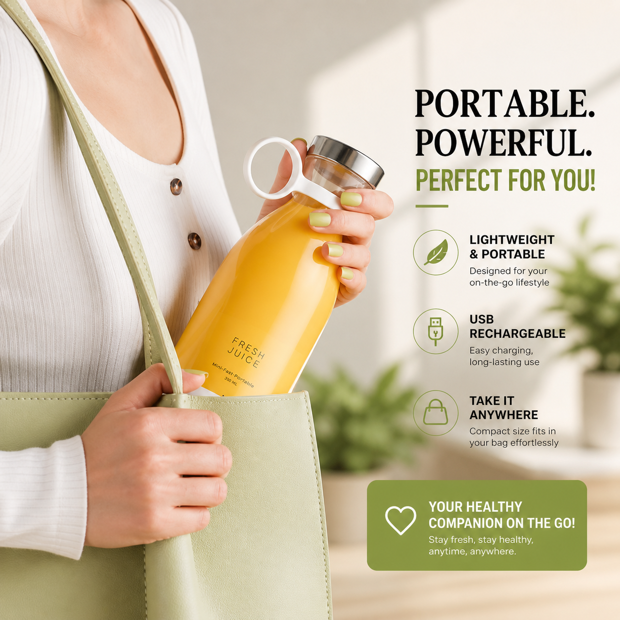 FreshBlend™ Portable USB Juicer Bottle – 30-Second Smoothie Maker On-The-Go