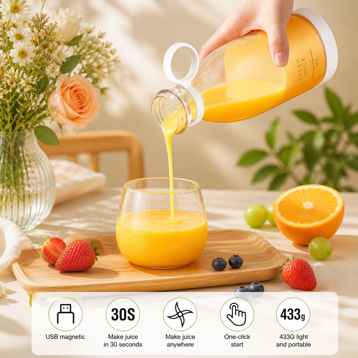 FreshBlend™ Portable USB Juicer Bottle – 30-Second Smoothie Maker On-The-Go