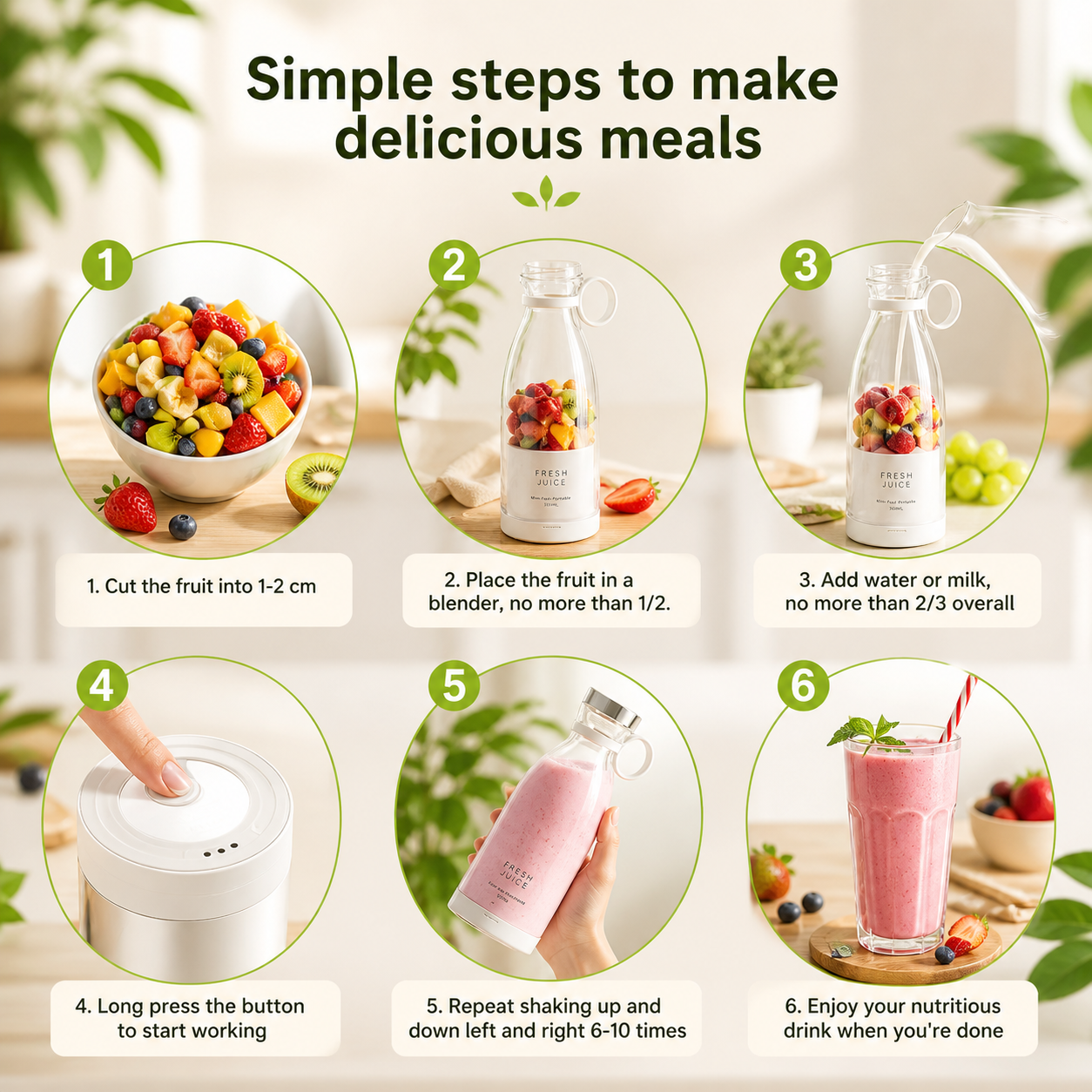FreshBlend™ Portable USB Juicer Bottle – 30-Second Smoothie Maker On-The-Go
