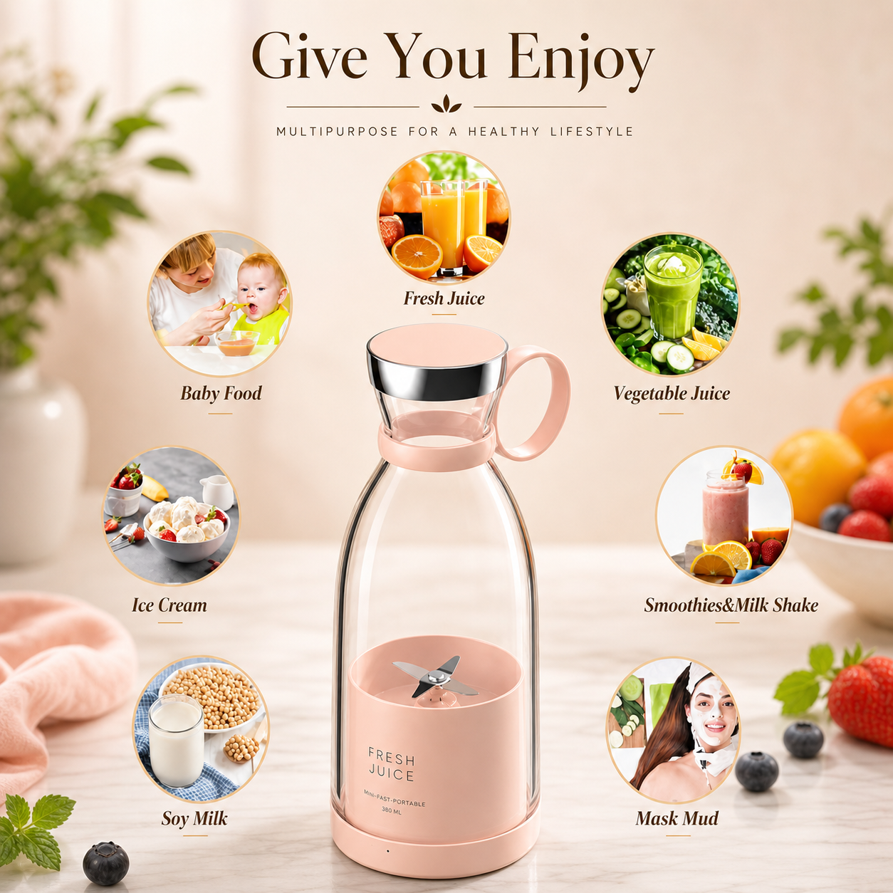 FreshBlend™ Portable USB Juicer Bottle – 30-Second Smoothie Maker On-The-Go