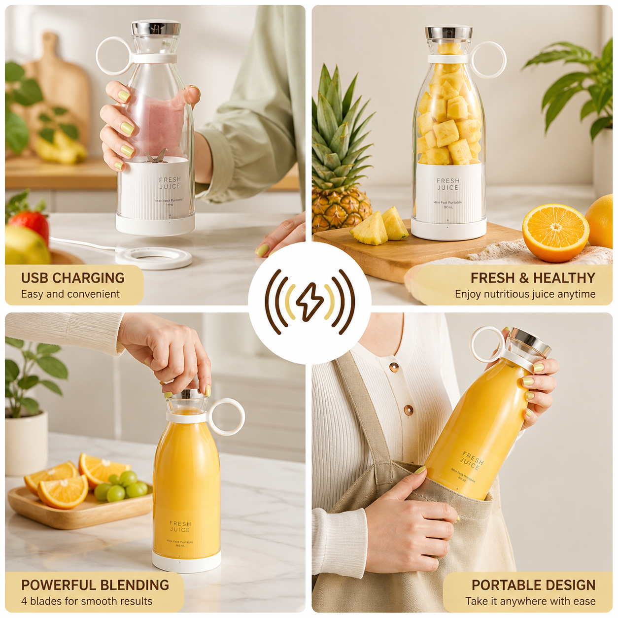 FreshBlend™ Portable USB Juicer Bottle – 30-Second Smoothie Maker On-The-Go