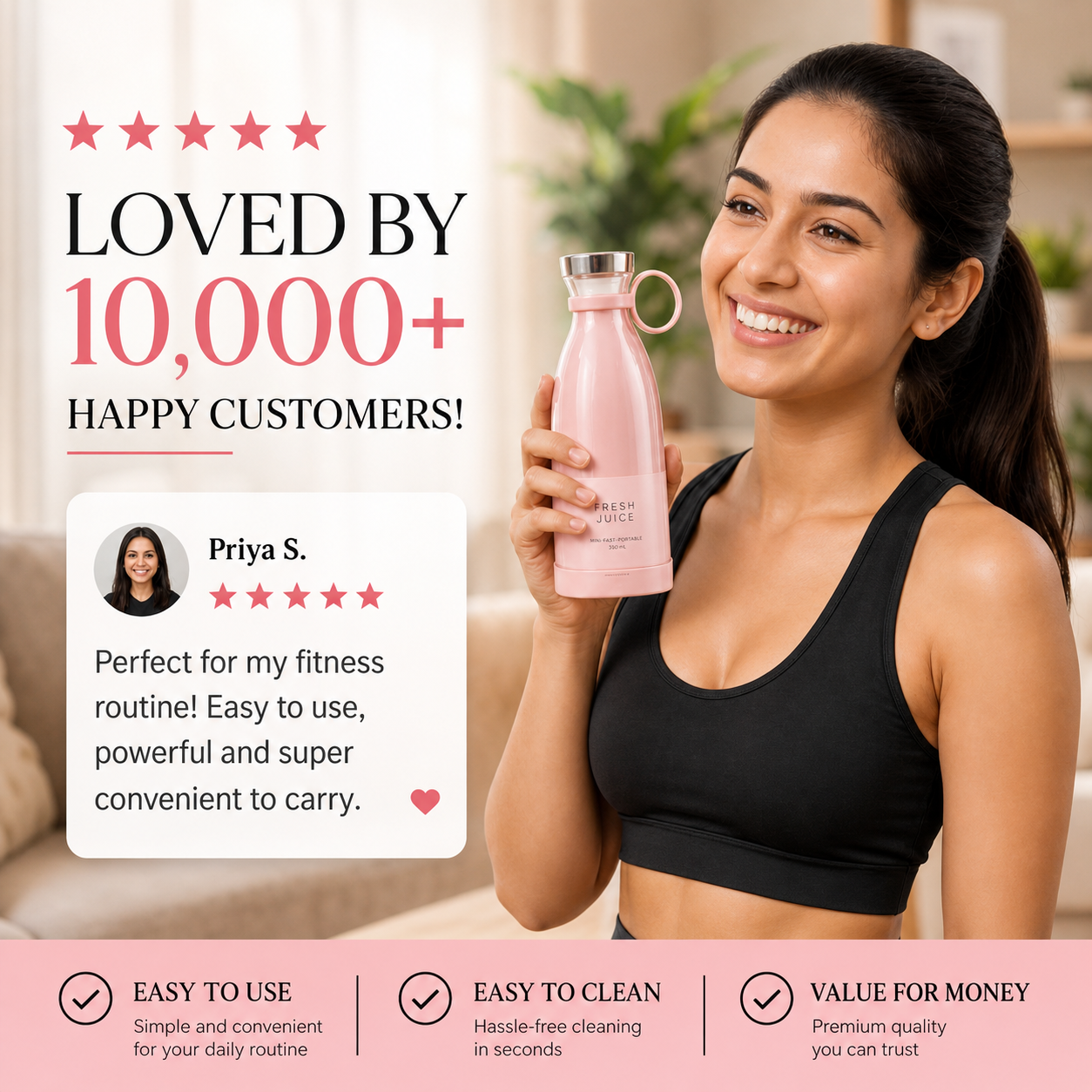 FreshBlend™ Portable USB Juicer Bottle – 30-Second Smoothie Maker On-The-Go